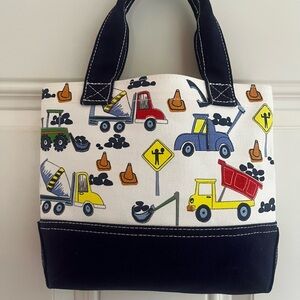Pottery Barn Kids Construction Print Tote in White, Navy, Red, Yellow, Blue